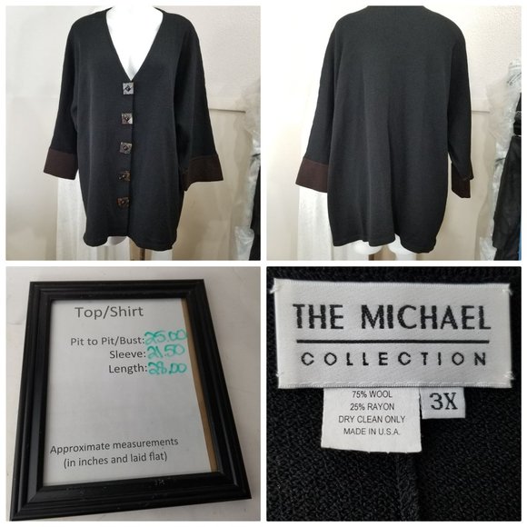 Michael Collection Jacket Skirt Top Tank 3 PC Plus 3X Black Brown Business Dress - Picture 3 of 9